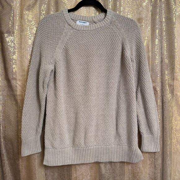 Old Navy Beige Taupe Natural Loose Textured Tunic Knit Sweater XS - Picture 1 of 11